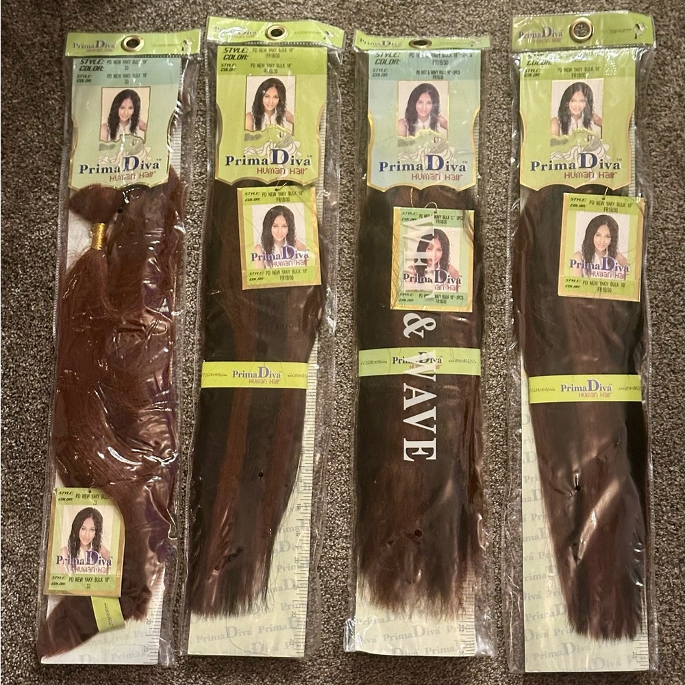 Lot of 4 Prima Diva Human Hair Extensions – 18” PD New Yaky Bulk  BRAND NEW!